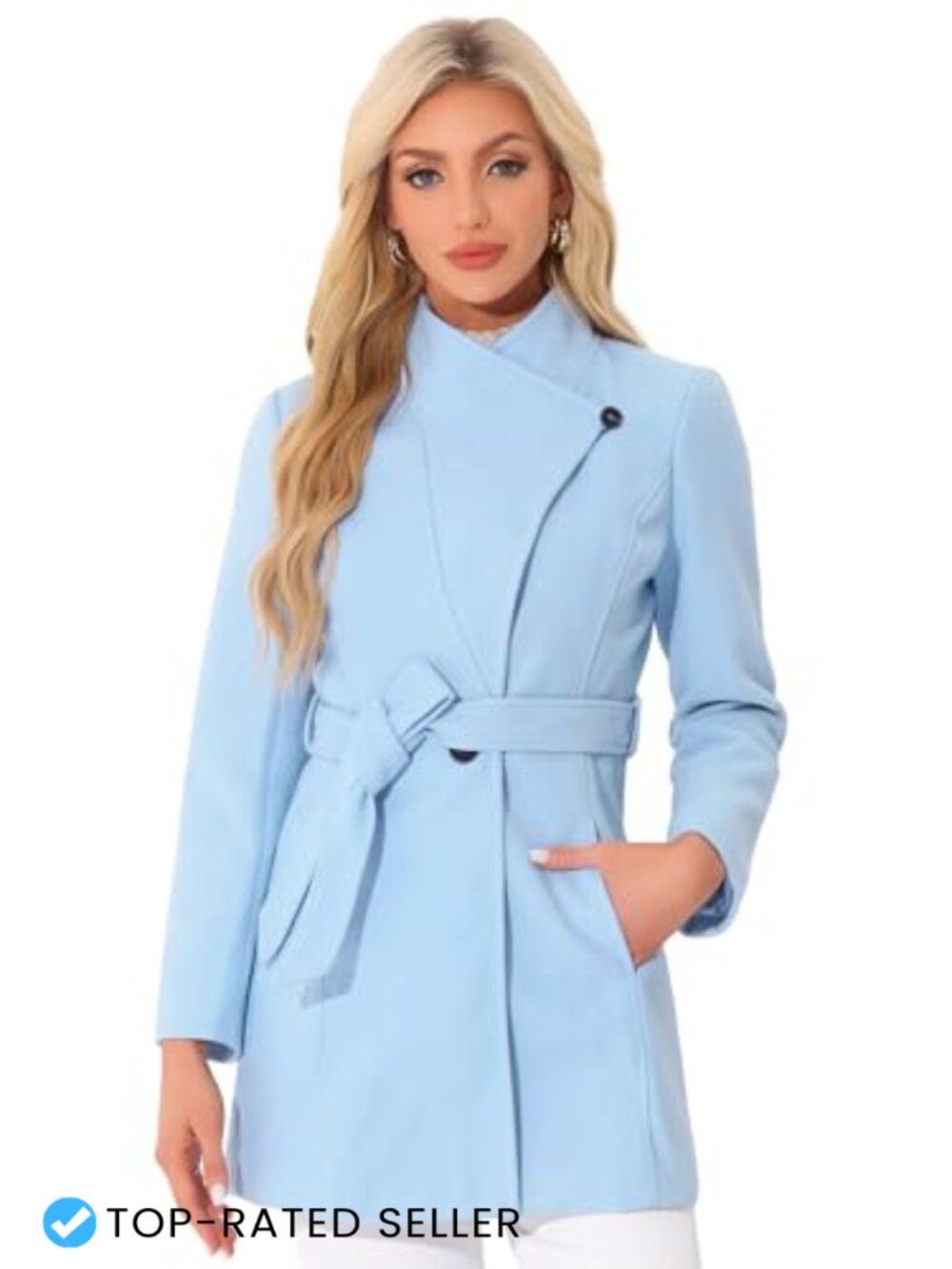 Women's Winter Peacoat Long Belted Overcoat Stand Collar